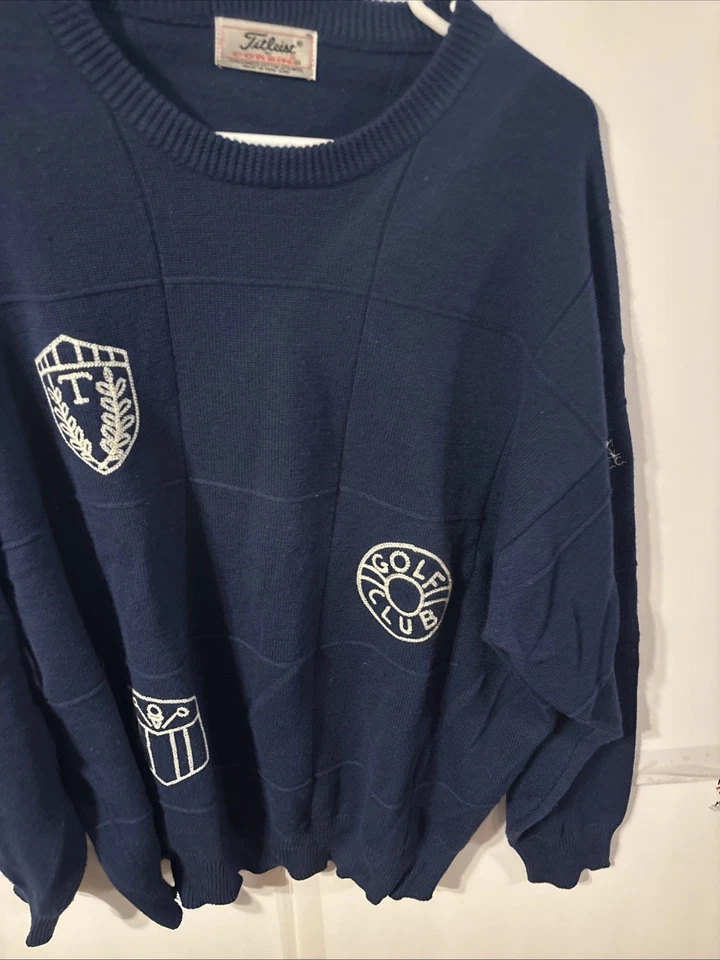 Винтажный вязаный свитер Titleist от Corbin шерсть хлопок размер XL синий B.C.C. - Изображение 4 из 4