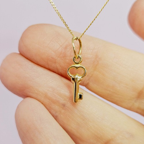 9ct Gold Mini Key Pendant Charm - Perfect Birthday New House Gift - Gift Box Inc