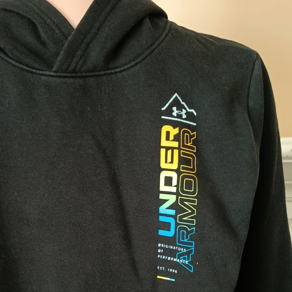 Under Armour Boys Banner Hoodie YXL Black Pullover Kangaroo Pocket - Image 3 of 4