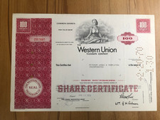 Western Union Aktie 1970 - 100 Shares - Weinrotes Design - Inkl. Zertifikat