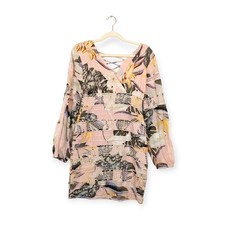 Guess Women Dress Blush Pink Tropical Floral Long-Sleeve Yvette Mini Size 4