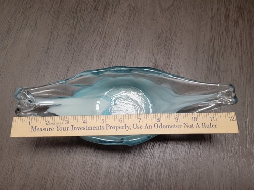 Nice Vintage Blue And White Art Glass Oblong Bowl Or Dish - Picture 17 of 23