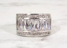 Clear cubic zirconia band ring designed with all clear baguette cut stones - New