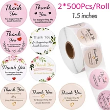 1000Pcs 1.5" Thank You Stickers Thank You For Supporting Small Business Labels