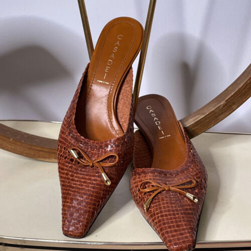 Casedei Woven Brown Leather Kitten Heel Mule Italian Designer Shoes - Picture 3 of 8