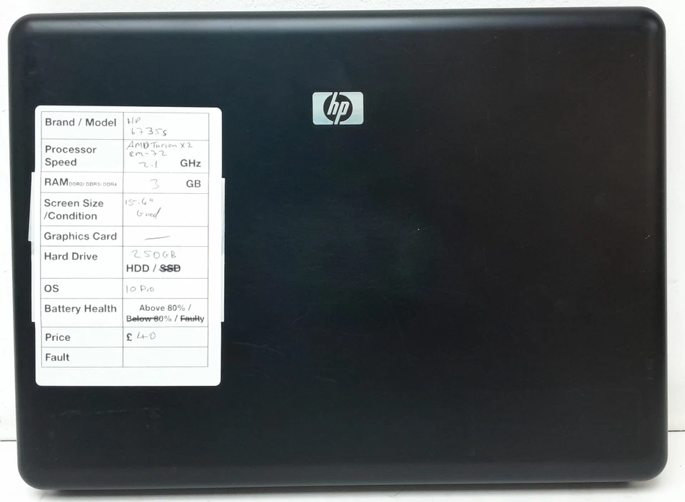 NC HP Compaq 6735s - AMD Turion X2 RM-72 2.1GHz - 3GB RAM - 15.4" - 250GB HDD... - Image 3 of 4