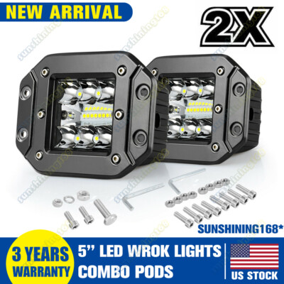 2x 5inch 72w Flush Mount LED Work Light Bar Offroad Pods Flood Beam Bumper Truck