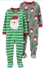Carter's Baby 2 Pack Footed Santa Christmas Pajamas NWT Size 18M Red / Green