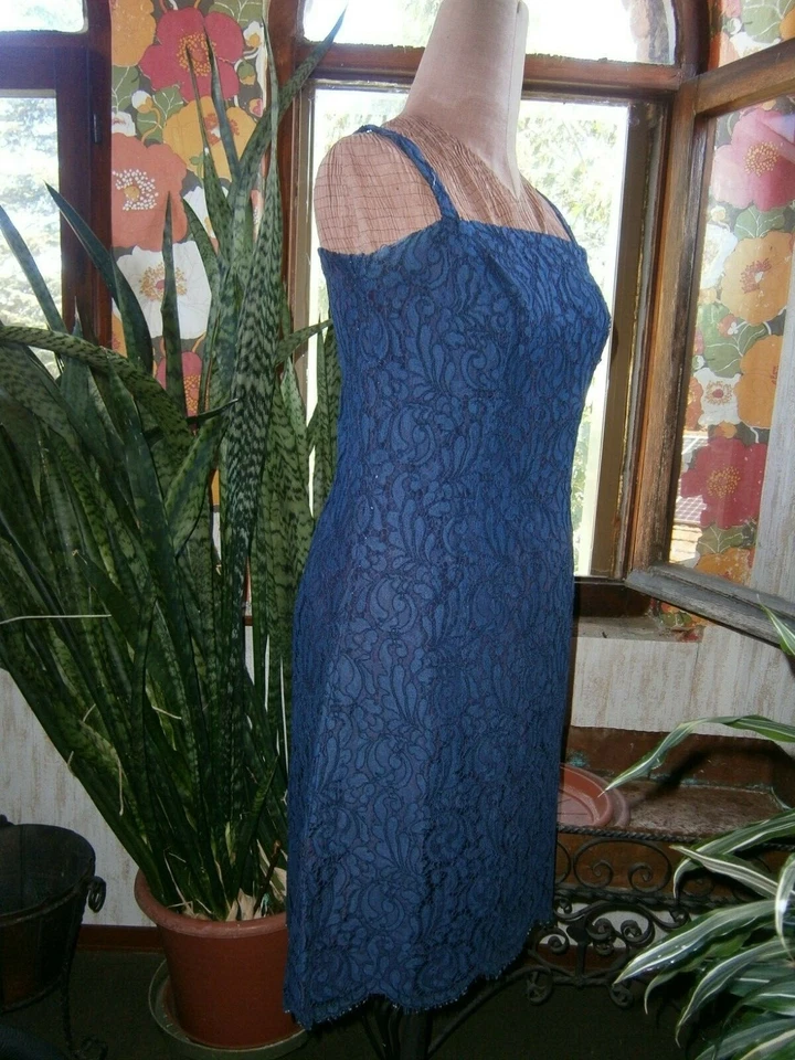 abito  sartoriale con bolero, di pizzo blu anni '60 ,in cotone - Immagine 4 di 4