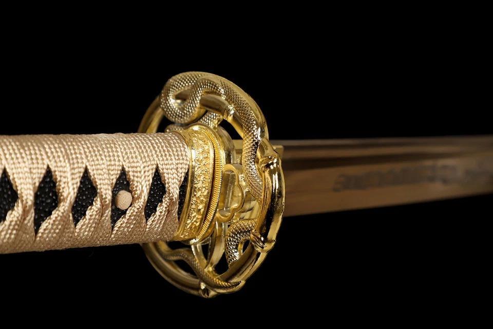 Espada Samurai Japonesa Hoja Dorada Hecha a Mano Dragón Katana Full Tang Afilada Foto 4 de 4