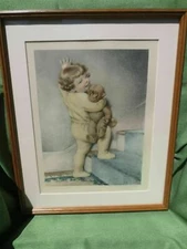 Bessie Gutmann GOOD NIGHT Child Original Frame Print Numbered 1940s Lithograph