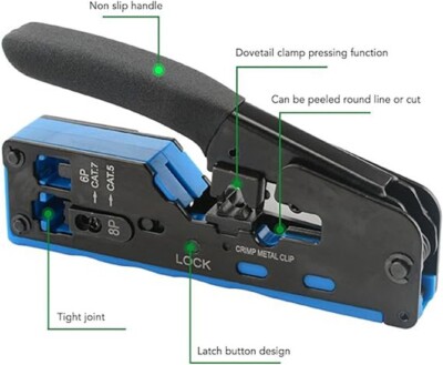 RJ45 Crimp Tool for End Pass Through Cutter Cat5e/Cat6/Cat7 8P8C Plugs Connector