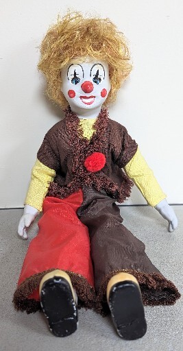 Vintage Bisque Cloth Clown Porcelain Doll Music Box 18