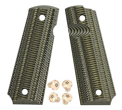 1911 G10 Grips BlackGreen Full Size  GK8 +Golden titanium Torx grip screws 