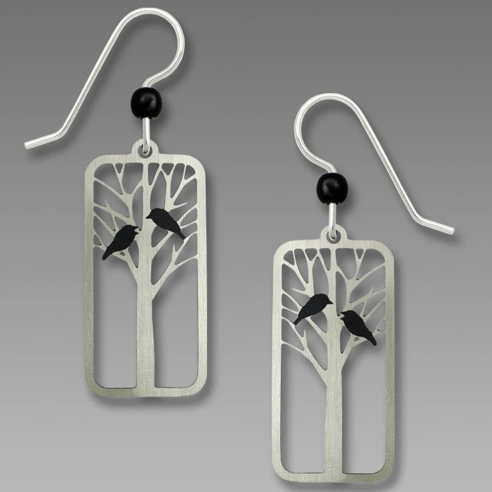 Raven Earrings - 925 Sterling Silver Ear Wires - Crow Black Bird Tree Halloween - Image 3 of 3
