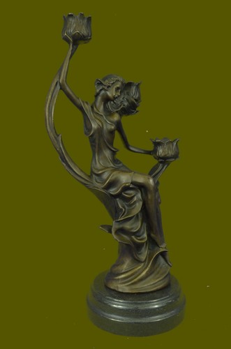SIGNED EROTIC NUDE GIRL BRONZE CANDLE HOLDER VINTAGE HANDCRAFTED SCULPTURE FIGUR - 第 6/10 張圖片