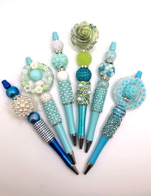 Handmade Fancy Beaded Pen Bling One of a Kind Gift Tiffany Blue Flower PG37