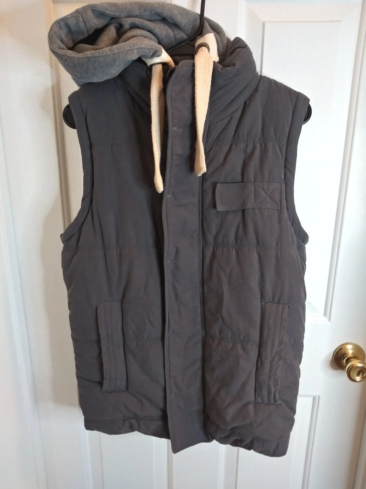 Foreign Exchange Mens Gray Puffy Vest With Detachable Hood Size Small