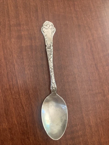 ANTIQUE Poppy Flower  TEA SPOON STERLING SILVER Gorham  Lion Anchor G 1902