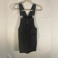 Nasty Gal Black Distress Grunge Denim Zip Front Pinafore.