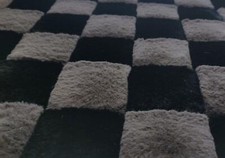 Super Luxury Faux Fur Fabric Material - BLACK GREY SQUARES