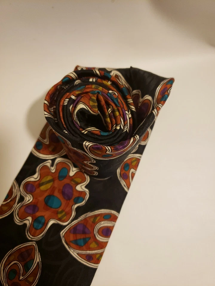 J. T. Becket Men's Neck Tie Black Colorful Abstract 100% Silk Made in USA - Image 3 of 4