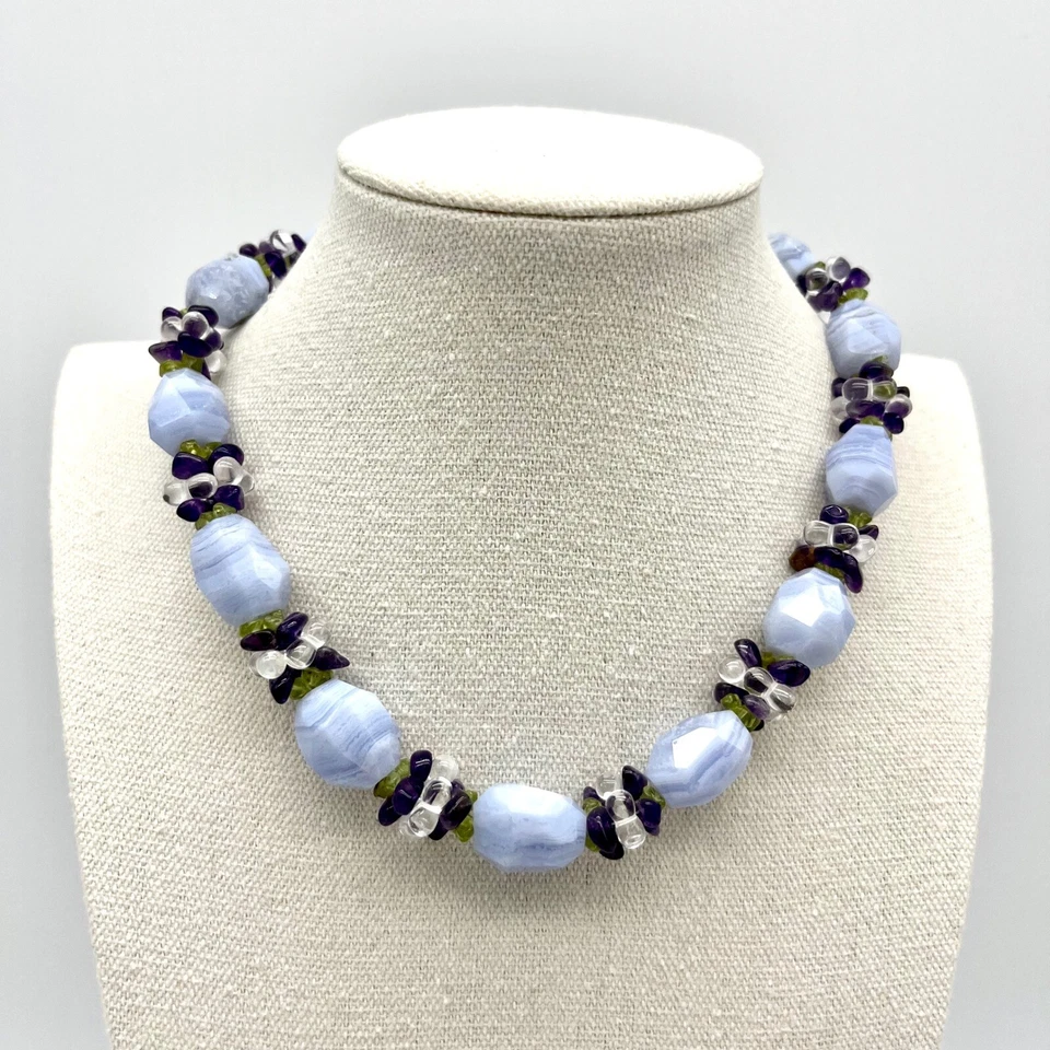 Collar de piedras preciosas Ross Simons encaje azul ágata amatista peridoto 925 cierre de palanca Foto 2 de 4