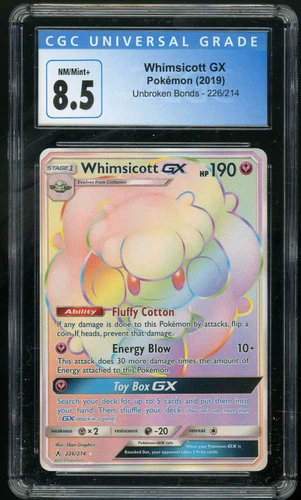 WHIMSICOTT GX (2019) Pokemon Unbroken Bonds Full Art Secret Rare 226/214 CGC 8.5