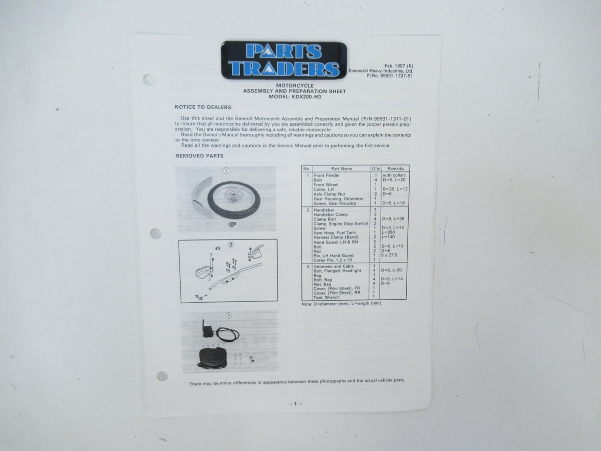 NOS Genuine Kawasaki Dealer Factory Assembly & Preparation Manual