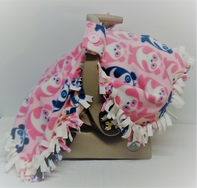 Pink Panda White Fleece Infant/ Baby Car Seat Canopy/Tent/Cover Handmade 