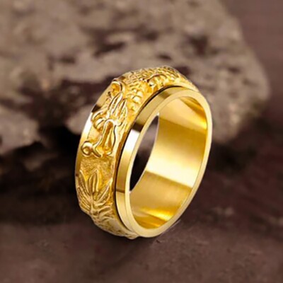 18K Gold Filled On Brass 8mm Womens Mens Dragon Spinner Ring Sizes