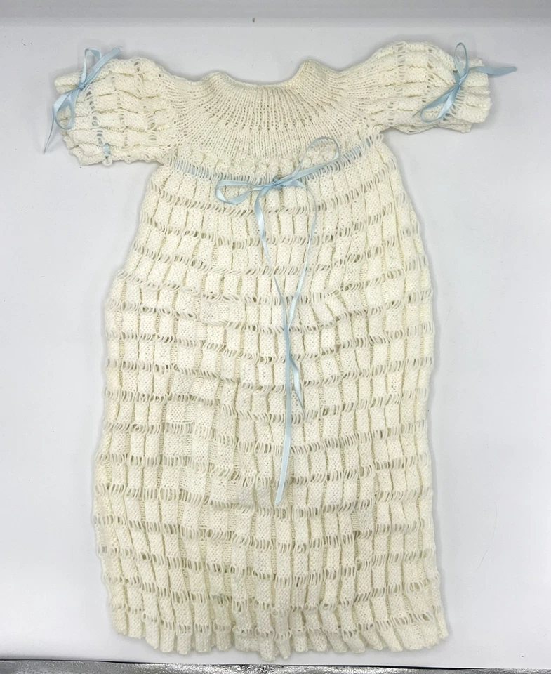 DE COLECCIÓN Vestido Largo Infantil Bautizo Bebé Niño Bautizo Crochet Crema HECHO A MANO Foto 2 de 4