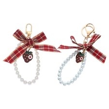 Imitation Pearls Keyring Strawberry Keychain Hangings Ornament Bows Bag Charm