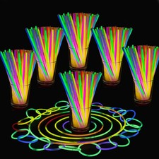 50/100/200 8" GLOW STICKS BRACELETS NECKLACES PARTY FAVORS NEON COLOR +CONNECTOR