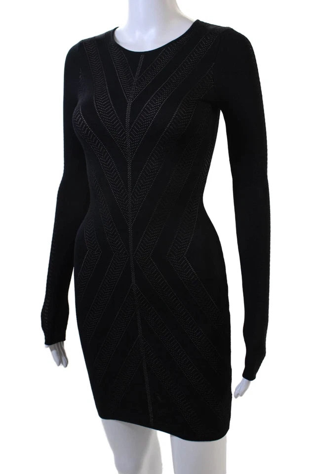 Vestido suéter ajustado negro seda manga larga Torn by Ronny Kobo para mujer talla XS Foto 2 de 4