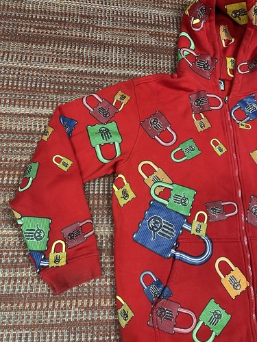 Vintage Y2K Miskeen Lock Full Zip Hoodie All Over Print Size 2XL Red - Picture 2 of 14