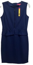 Catherine Malandrino Sz 8 NEW Navy Sleeveless Zip Front Peplum Ponte Knit DressA
