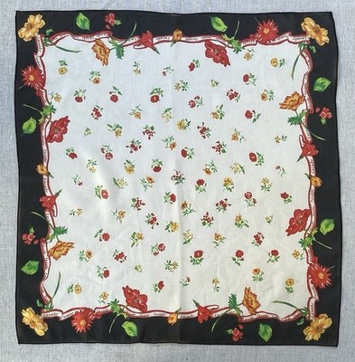 Kkusebo Paris Scarf / Kerchief Black, White, Red, Yellow Floral 20'' Square