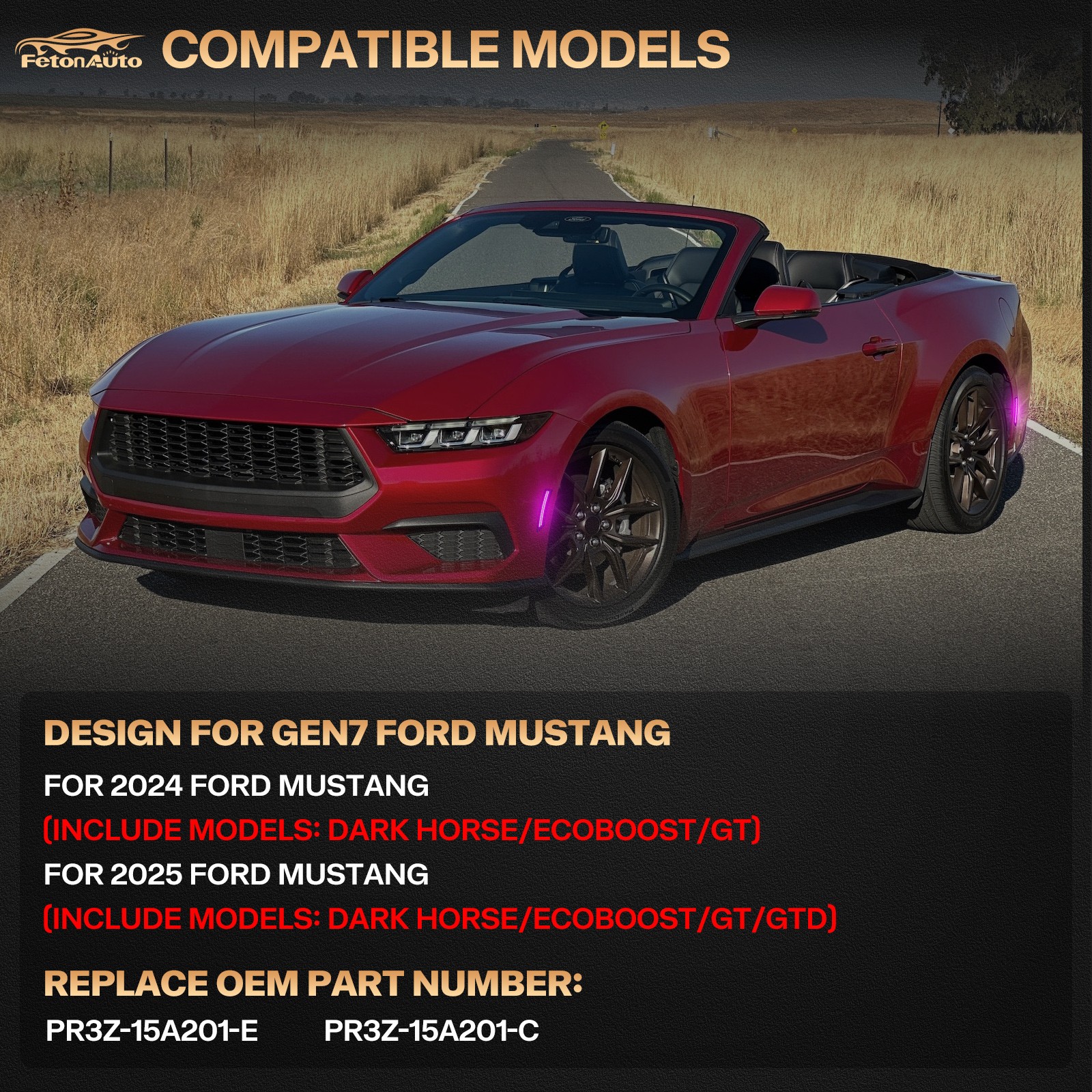 For 2024-2025 Ford Mustang 4PCS Front & Rear Bumper Fender LED Side Marker Light