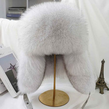 Men’s Winter Fur Bomber Hat Real Silver Fox Raccoon Trapper Ushanka Cap