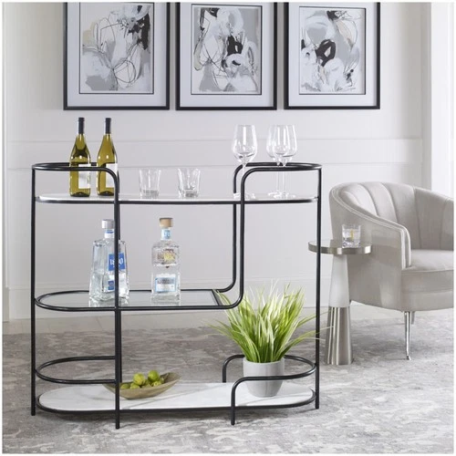 Uttermost 25174 Trolley Bar 14"W Marble Top and Iron - White - Picture 7 of 7