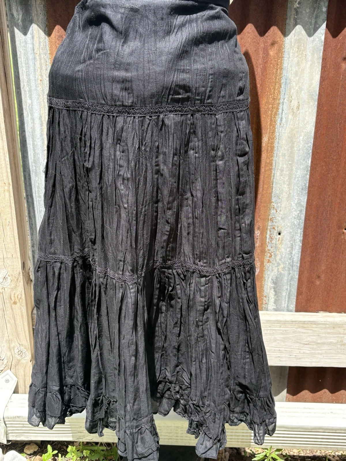 Vtg Y2K Lauren Jeans Co Ralph Lauren Black Crinkle Full Circle Midi Skirt Sz 16