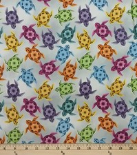 Cotton Sea Creatures Turtles Fish Ocean Water Blue Fabric Print by Yard D683.78