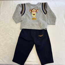 Vintage Disney Tigger Fleece Sweatshirt and Sweatpants Set Gray Navy 24M