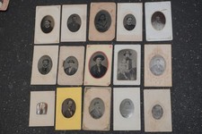 Lot of 15 1800s Tintype Ferrotype Photographs Portraits in Oval Mat
