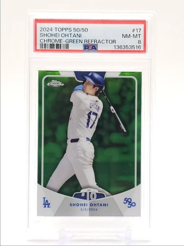 SHOHEI OHTANI 2024 TOPPS CHROME 50/50 GREEN REFRACTOR #17 /99 PSA 8 Q1739