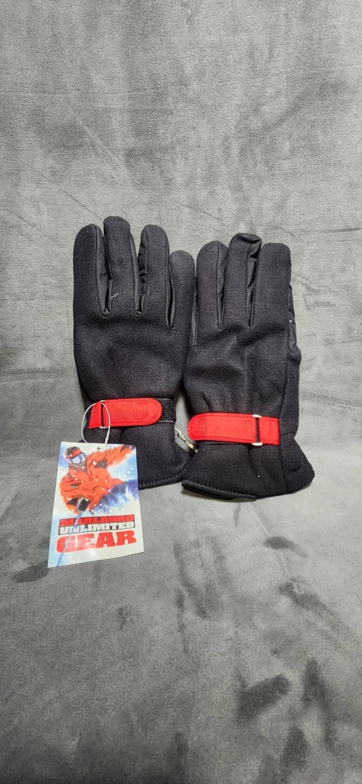 Marlboro Unlimited Gear Fleece Lined Gloves Wrist Strap Blk & Red Unisex L NWT