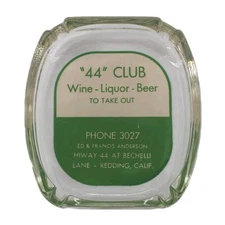 Vintage Clear Glass Marketing Ashtray "44" Club Redding California CA