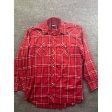 Wrangler Western Snap Shirt Mens XL Red Plaid Long Sleeve Pearl Snap Yoke