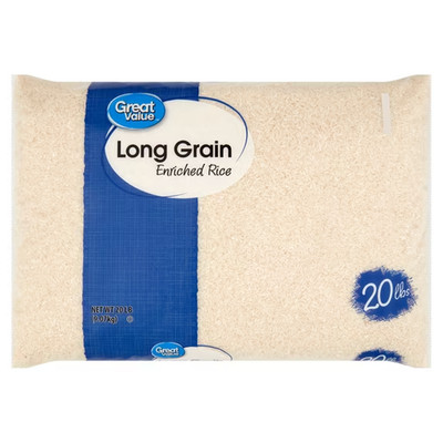 Great Value Long Grain Enriched Rice 20 lb Bulk Pantry Essential Non-GMO